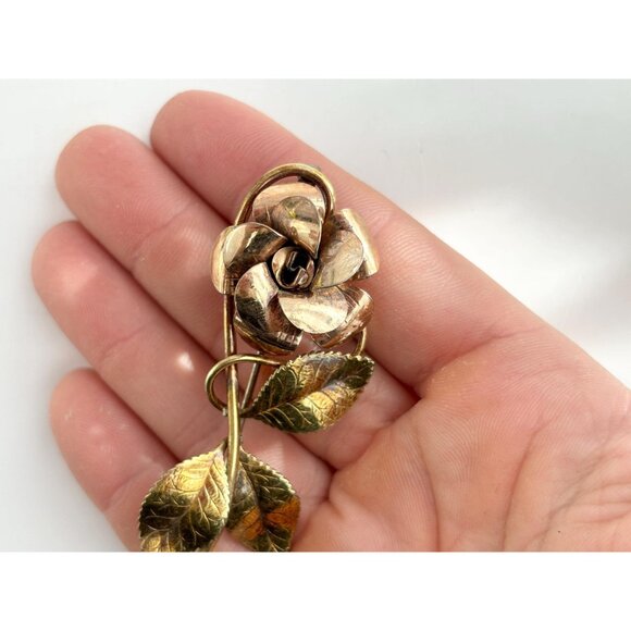 Rose & Yellow Gold Toned Floral Blooming Flower Floral Victorian Vintage Brooch - Picture 3 of 9